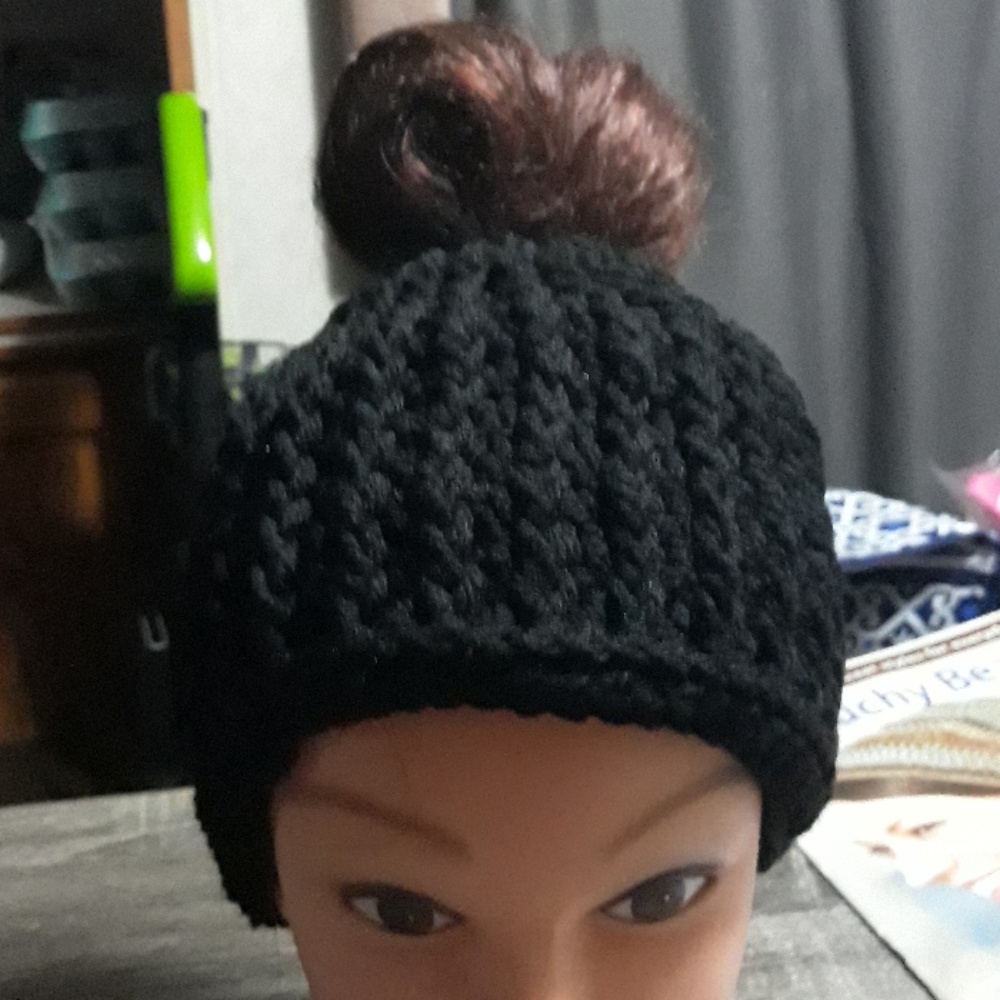 Crochet messy bun beanie